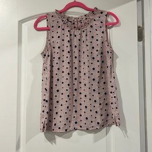 Talbots size small sleeveless blouse. Light pink and navy polka dots